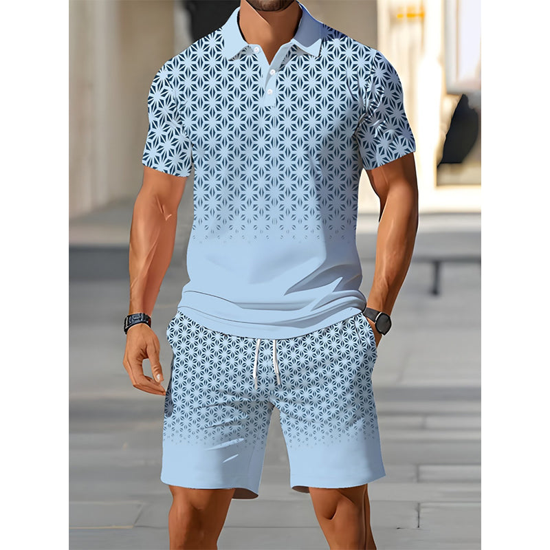 ⏳Oferta por Tiempo Limitado⏰Conjunto de Camisa con Cuello Estampado Geométrico y Shorts para Hombre – Diseño Moderno y Look Coordinado Transpirable 🔷