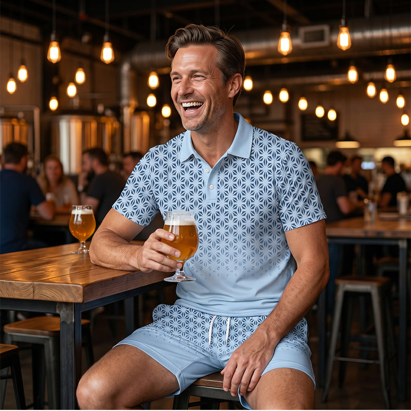 ⏳Oferta por Tiempo Limitado⏰Conjunto de Camisa con Cuello Estampado Geométrico y Shorts para Hombre – Diseño Moderno y Look Coordinado Transpirable 🔷
