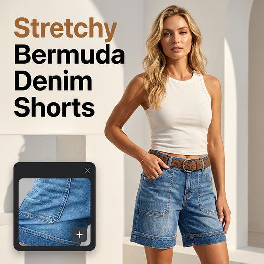 Shorts Bermuda de Mezclilla de Tiro Medio con Bolsillos para Mujer