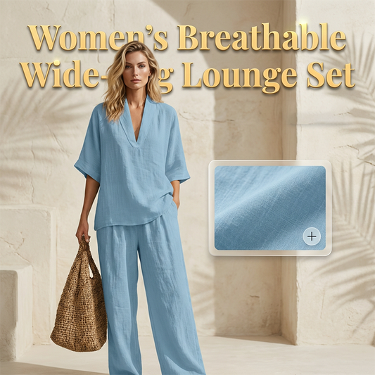 Conjunto de pantalones casuales con cuello en V y piernas anchas para mujeres