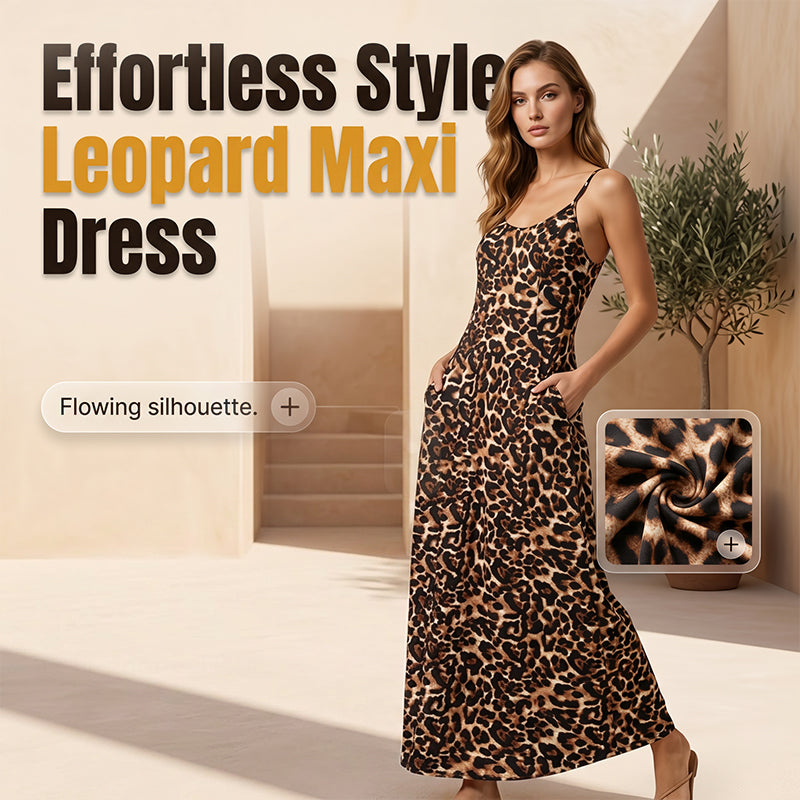 Vestido Maxi con correa de espagueti con estampado de leopardo para mujer
