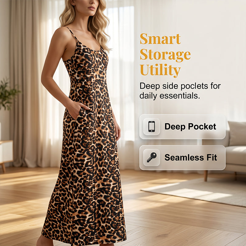 Vestido Maxi con correa de espagueti con estampado de leopardo para mujer