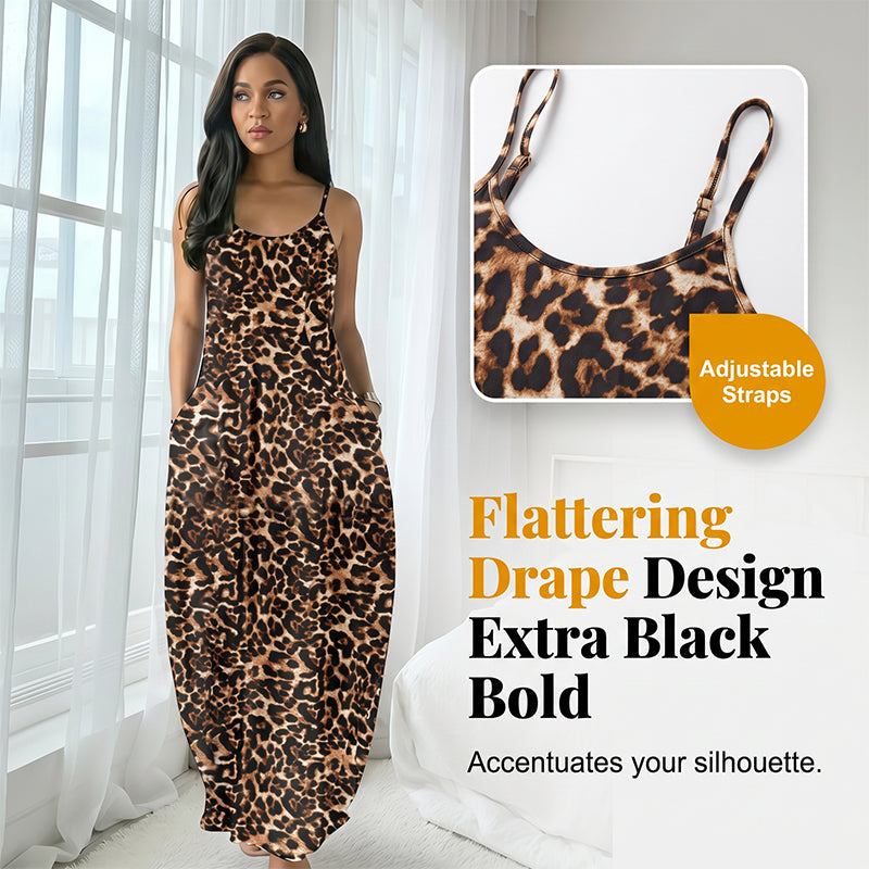 Vestido Maxi con correa de espagueti con estampado de leopardo para mujer