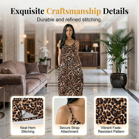 Vestido Maxi con correa de espagueti con estampado de leopardo para mujer