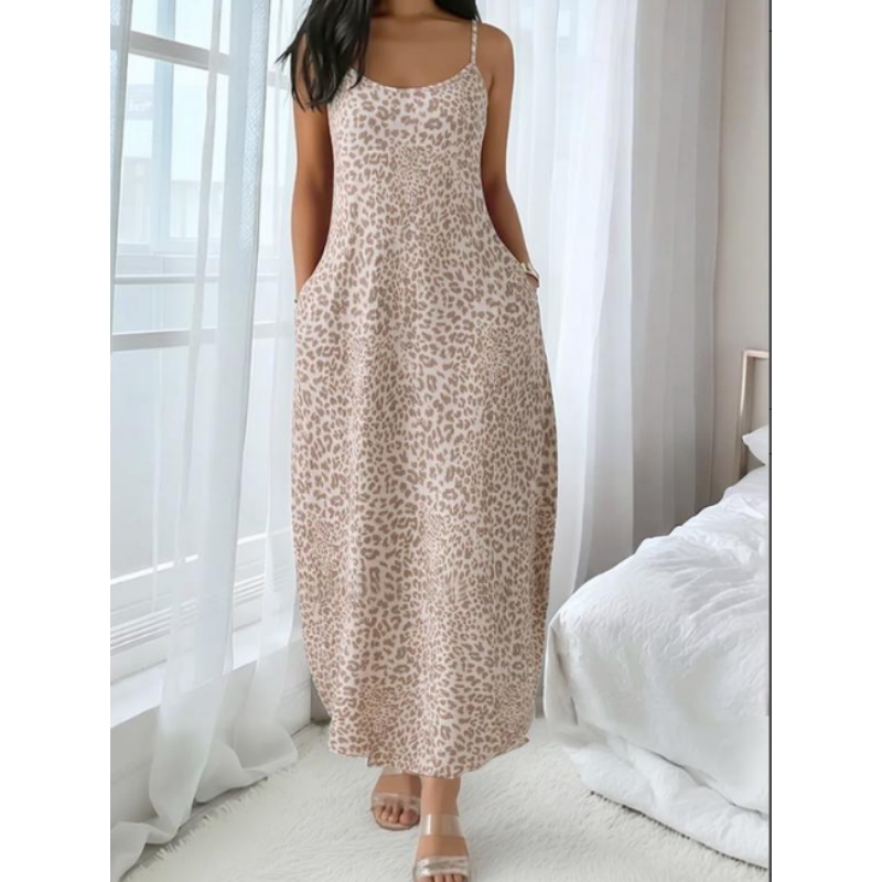 Vestido Maxi con correa de espagueti con estampado de leopardo para mujer