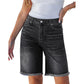 Shorts de Mezclilla con Flecos de Cintura Alta Casual para Mujer