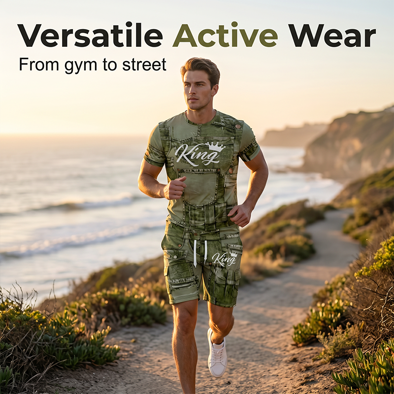 🎉 LIMITED TIME 50% OFF! 👕 Men's Casual Faux Denim Print T-Shirt Shorts Set – 33K+ Sold! 3D Digital Print & All-Day Comfort 🧢