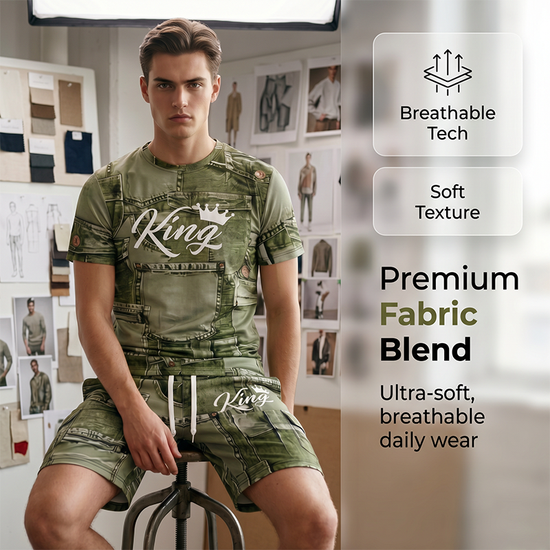 🎉 LIMITED TIME 50% OFF! 👕 Men's Casual Faux Denim Print T-Shirt Shorts Set – 33K+ Sold! 3D Digital Print & All-Day Comfort 🧢