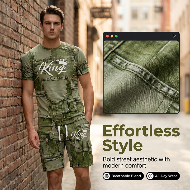 🎉 LIMITED TIME 50% OFF! 👕 Men's Casual Faux Denim Print T-Shirt Shorts Set – 33K+ Sold! 3D Digital Print & All-Day Comfort 🧢