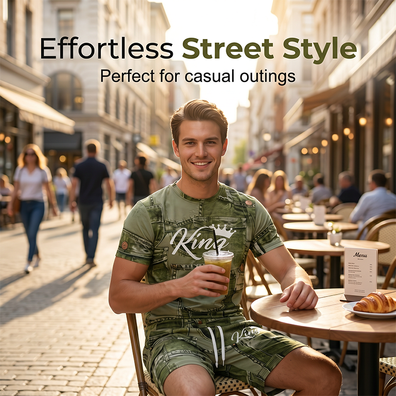 🎉 LIMITED TIME 50% OFF! 👕 Men's Casual Faux Denim Print T-Shirt Shorts Set – 33K+ Sold! 3D Digital Print & All-Day Comfort 🧢