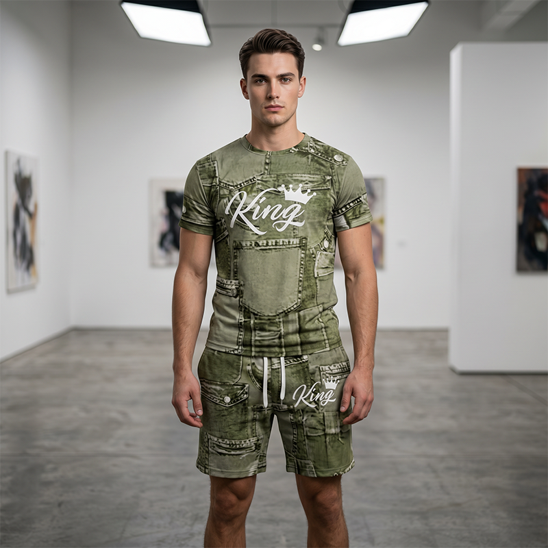 🎉 LIMITED TIME 50% OFF! 👕 Men's Casual Faux Denim Print T-Shirt Shorts Set – 33K+ Sold! 3D Digital Print & All-Day Comfort 🧢