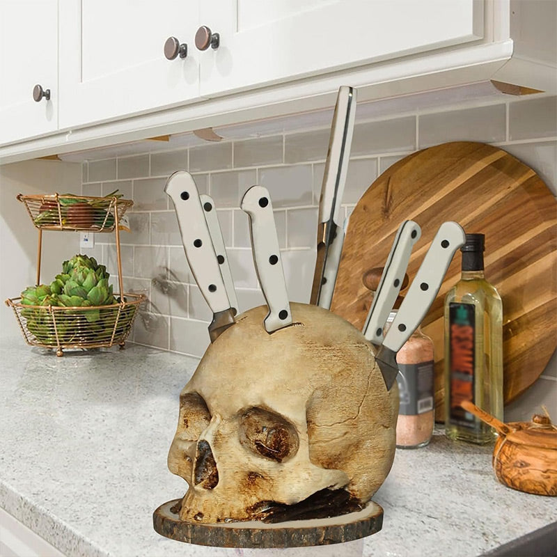 Portacuchillos Creativo de Resina con Diseño de Calavera 💀 | Decoración Original para Cocina