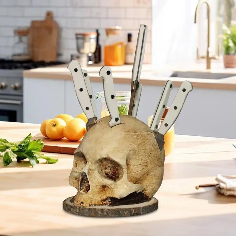 Portacuchillos Creativo de Resina con Diseño de Calavera 💀 | Decoración Original para Cocina