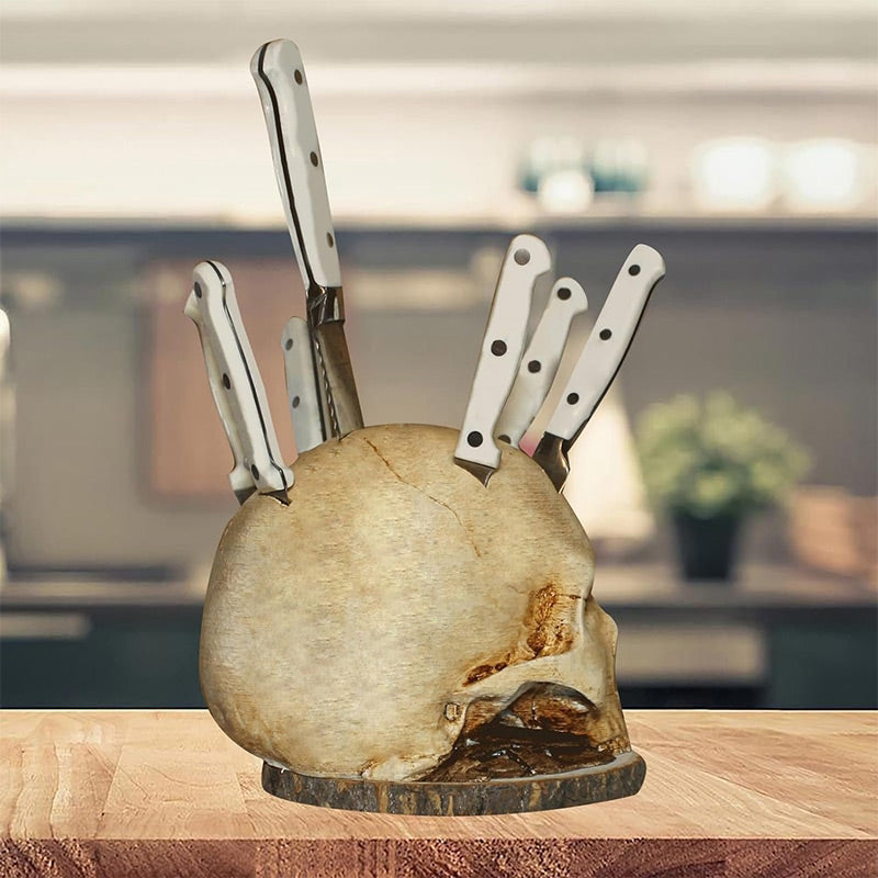 Portacuchillos Creativo de Resina con Diseño de Calavera 💀 | Decoración Original para Cocina