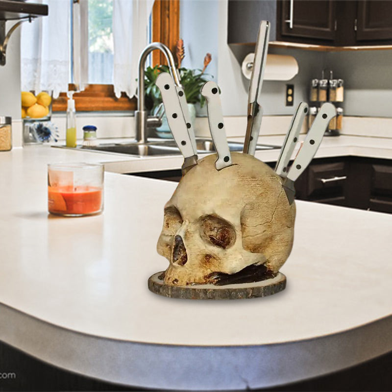 Portacuchillos Creativo de Resina con Diseño de Calavera 💀 | Decoración Original para Cocina