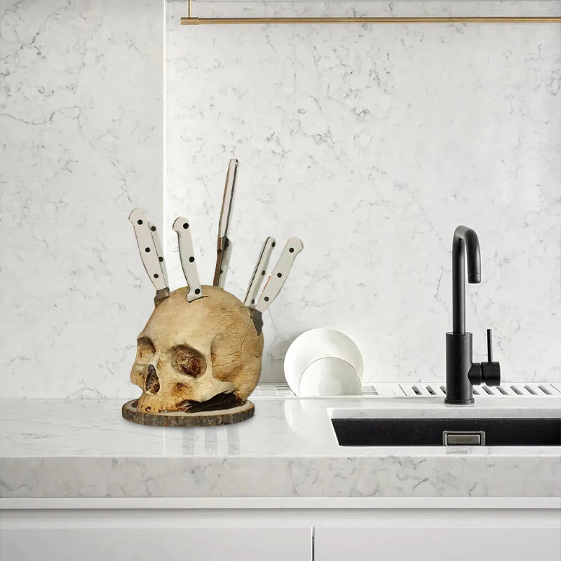 Portacuchillos Creativo de Resina con Diseño de Calavera 💀 | Decoración Original para Cocina
