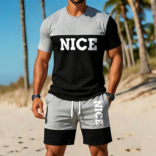 🎉 ¡50% DE DESCUENTO POR TIEMPO LIMITADO! 👕 Conjunto de Camiseta y Shorts Color Block para Hombre – Tela Transpirable y Cintura con Cordón Ajustable 🔥