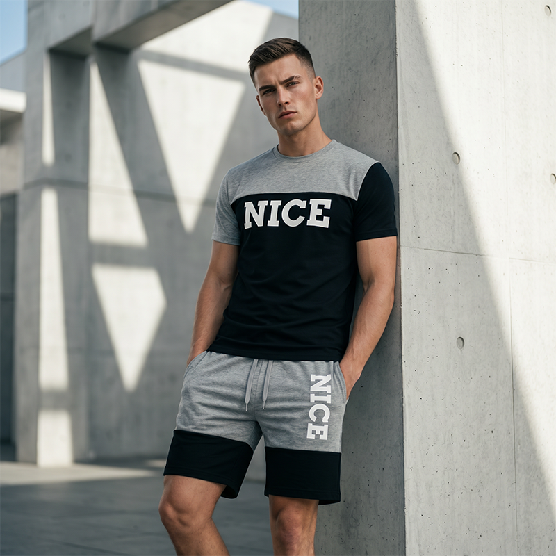 🎉 LIMITED TIME 50% OFF! 👕 Men's Color-Block Tee and Shorts Set – Breathable Fabric & Adjustable Drawstring Waist 🔥