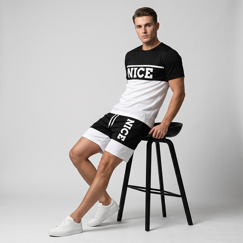 🎉 LIMITED TIME 50% OFF! 👕 Men's Color-Block Tee and Shorts Set – Breathable Fabric & Adjustable Drawstring Waist 🔥