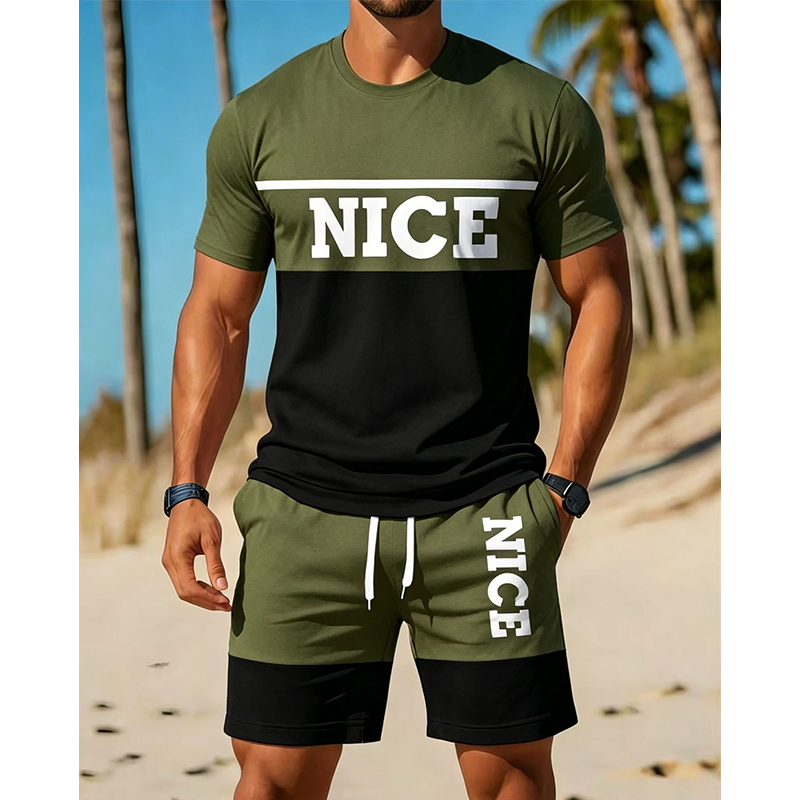 🎉 LIMITED TIME 50% OFF! 👕 Men's Color-Block Tee and Shorts Set – Breathable Fabric & Adjustable Drawstring Waist 🔥