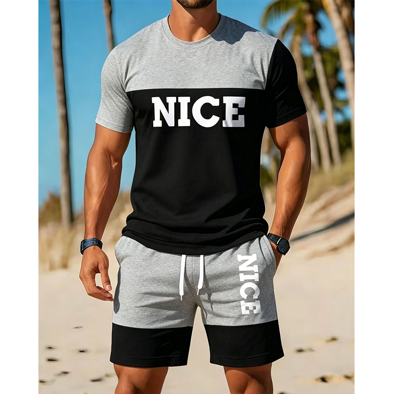 🎉 LIMITED TIME 50% OFF! 👕 Men's Color-Block Tee and Shorts Set – Breathable Fabric & Adjustable Drawstring Waist 🔥
