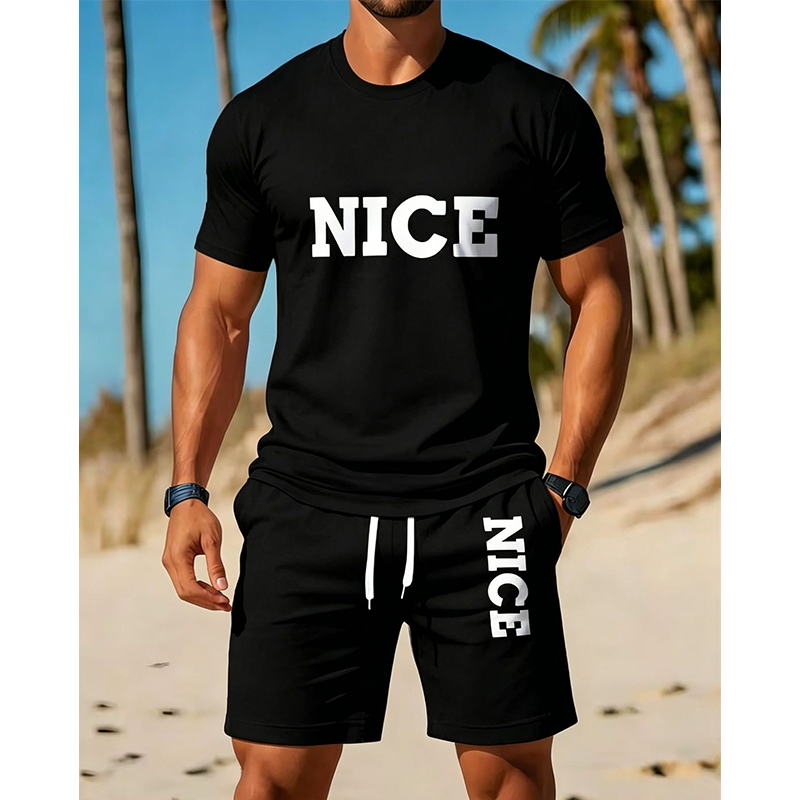 🎉 LIMITED TIME 50% OFF! 👕 Men's Color-Block Tee and Shorts Set – Breathable Fabric & Adjustable Drawstring Waist 🔥