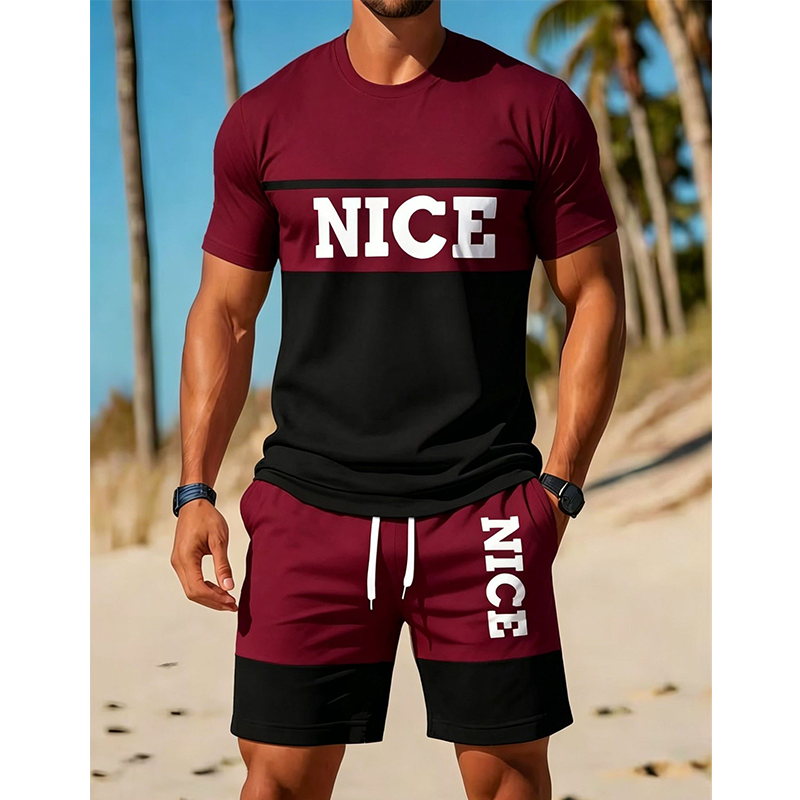 🎉 LIMITED TIME 50% OFF! 👕 Men's Color-Block Tee and Shorts Set – Breathable Fabric & Adjustable Drawstring Waist 🔥
