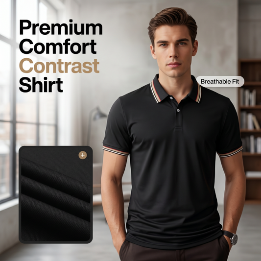 Camiseta de Manga Corta de Secado Rápido con Solapa de Contraste para Hombre