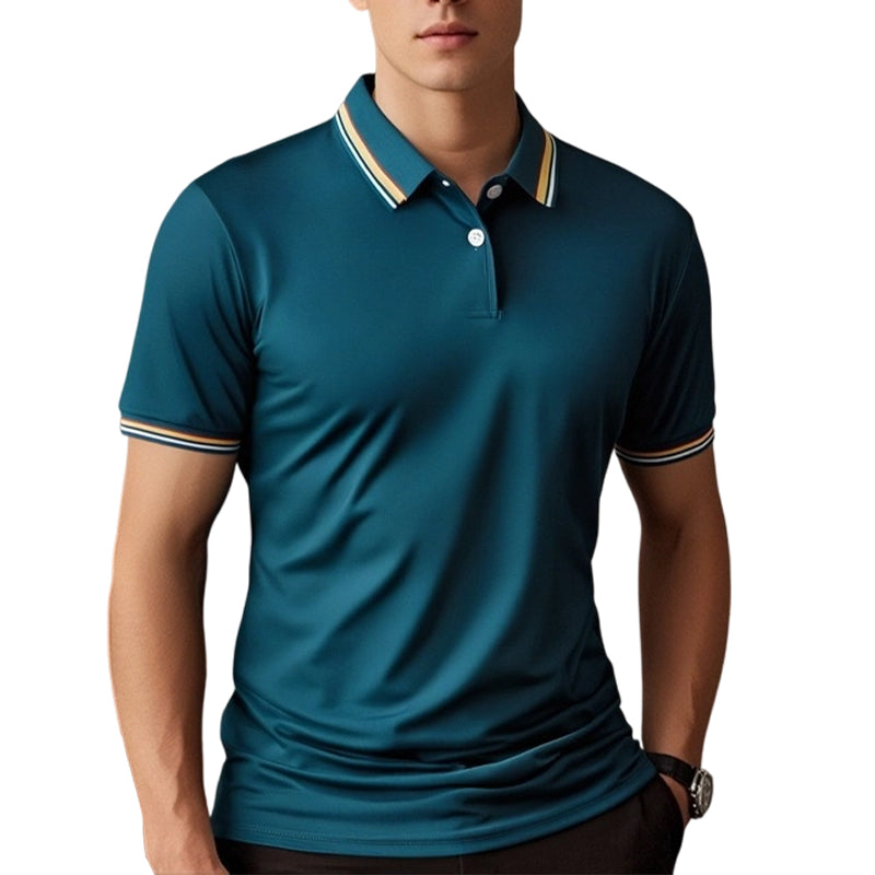 Camiseta de Manga Corta de Secado Rápido con Solapa de Contraste para Hombre
