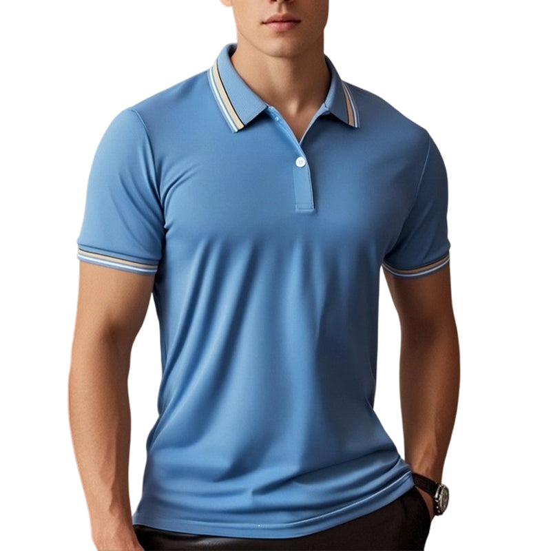 Camiseta de Manga Corta de Secado Rápido con Solapa de Contraste para Hombre