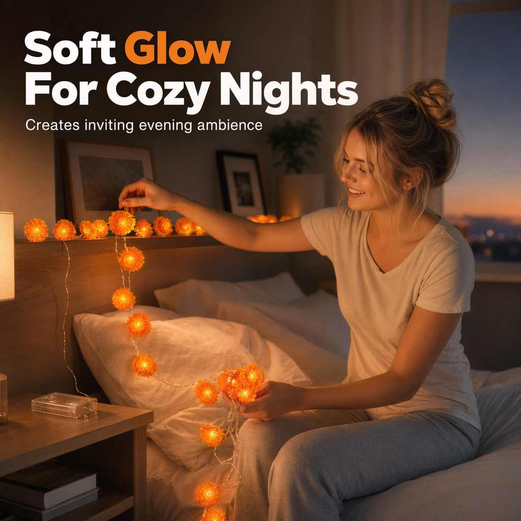 🎃🌼 Guirnalda Luminosa de Caléndula – Brillo Naranja Festivo para un Halloween Acogedor y Espeluznante ✨🕸️