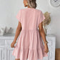 Vestido Casual Holgado con Escote en V y Dobladillo con Volantes