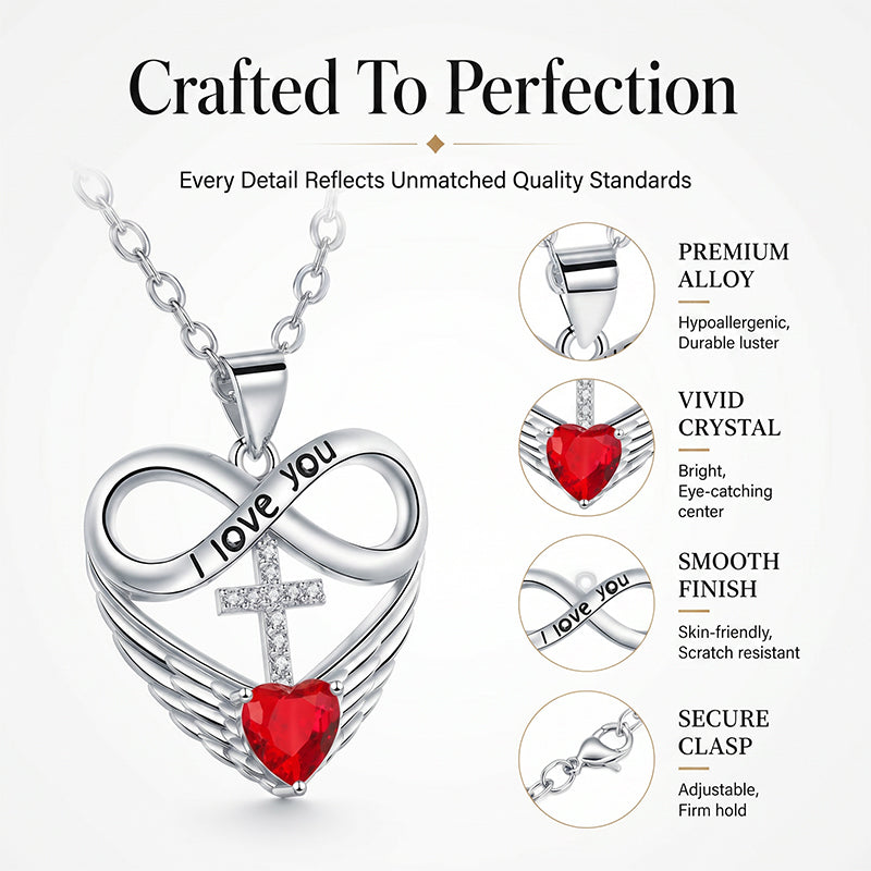 🎉 Venta 2026 — ¡Más de 36,000 Vendidos! 💖 Collar de Cruz con Corazón Infinito y Colgante de Ala – Fe y Amor Eterno ✨