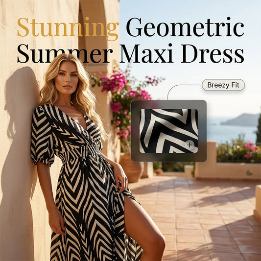🌺 ¡Oferta 2026 — Más de 46,000 vendidos! ✨ Vestido Midi con Escote en V y Estampado Chevron