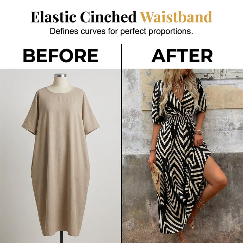 🌺 2026 Sale — Over 46,000 Sold!✨ Chevron Print V-Neck Midi Dress