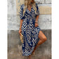 🌺 2026 Sale — Over 46,000 Sold!✨ Chevron Print V-Neck Midi Dress