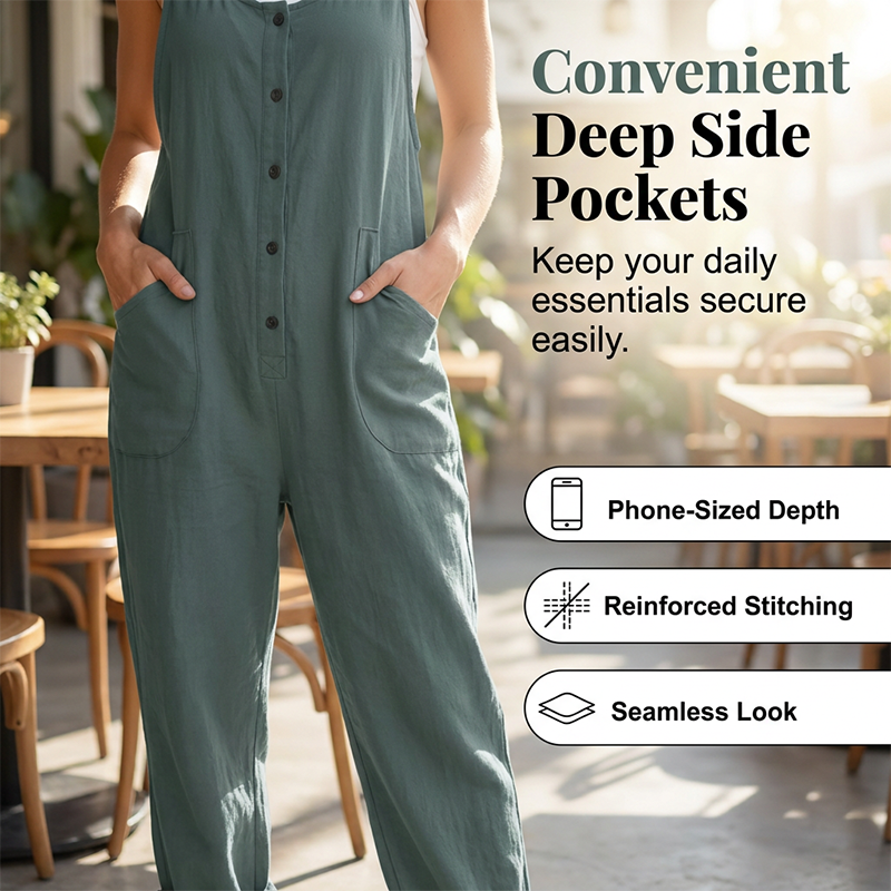Women's Casual Sleeveless Jumpsuit with Pockets
