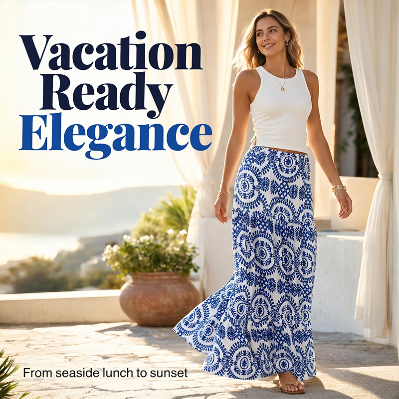 🔥50% de descuento ahora🌴Falda larga fluida para mujeres - Ligera para vacaciones de verano falda larga para playa y uso diario