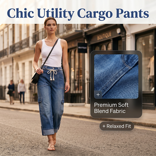 👖 Pantalones Cargo de Pierna Ancha para Mujer – Bolsillos Laterales Amplios, Silueta Relajada y Cintura Ajustable ✨