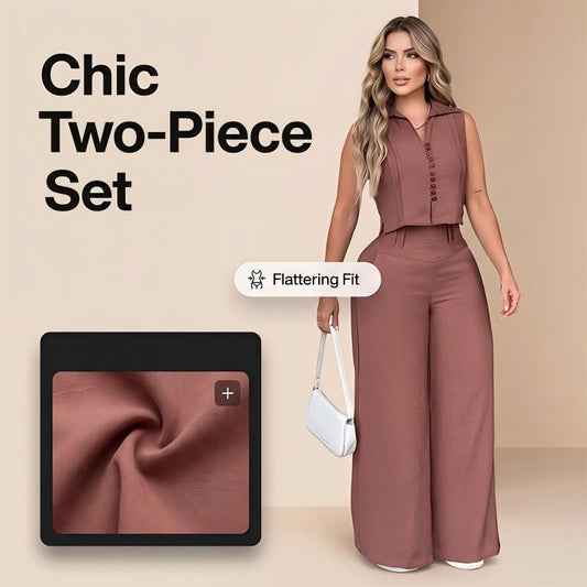 Conjunto de 2 Piezas de Top Sin Mangas y Pantalones para Mujer