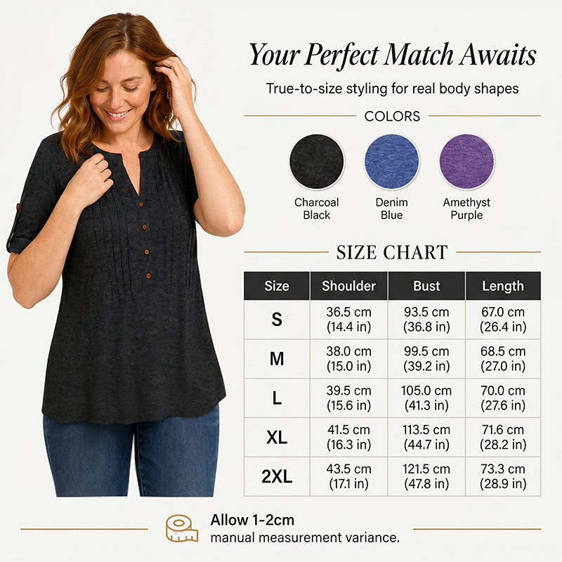 Blusa Plisada Casual con Cuello en V para Mujer