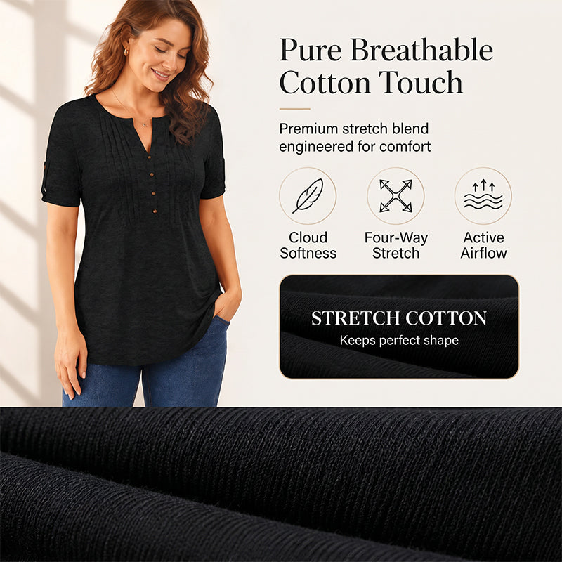 Blusa Plisada Casual con Cuello en V para Mujer