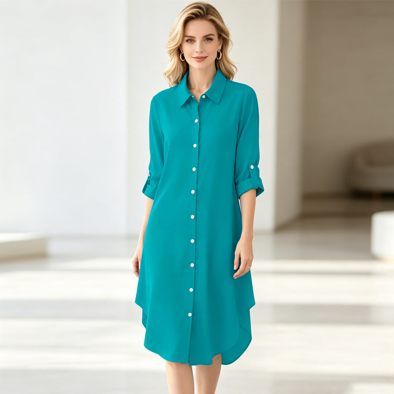 🎉 ¡50% DE DESCUENTO! 👚 Blusa Asimétrica con Botones Viral – Tejido Fluido, Perfecta para Capas ✨