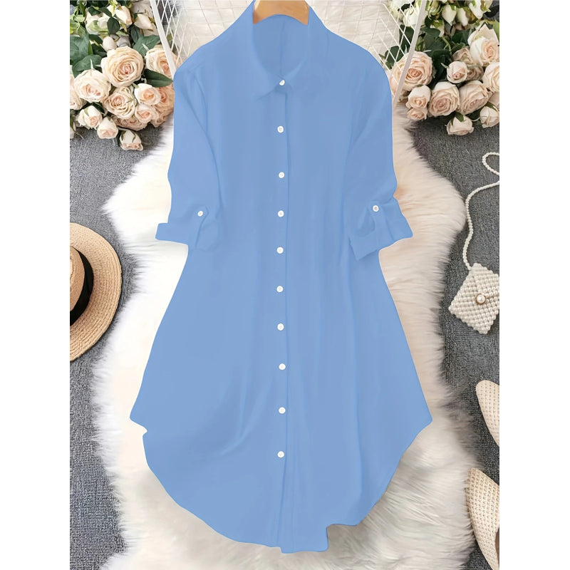 🎉 ¡50% DE DESCUENTO! 👚 Blusa Asimétrica con Botones Viral – Tejido Fluido, Perfecta para Capas ✨