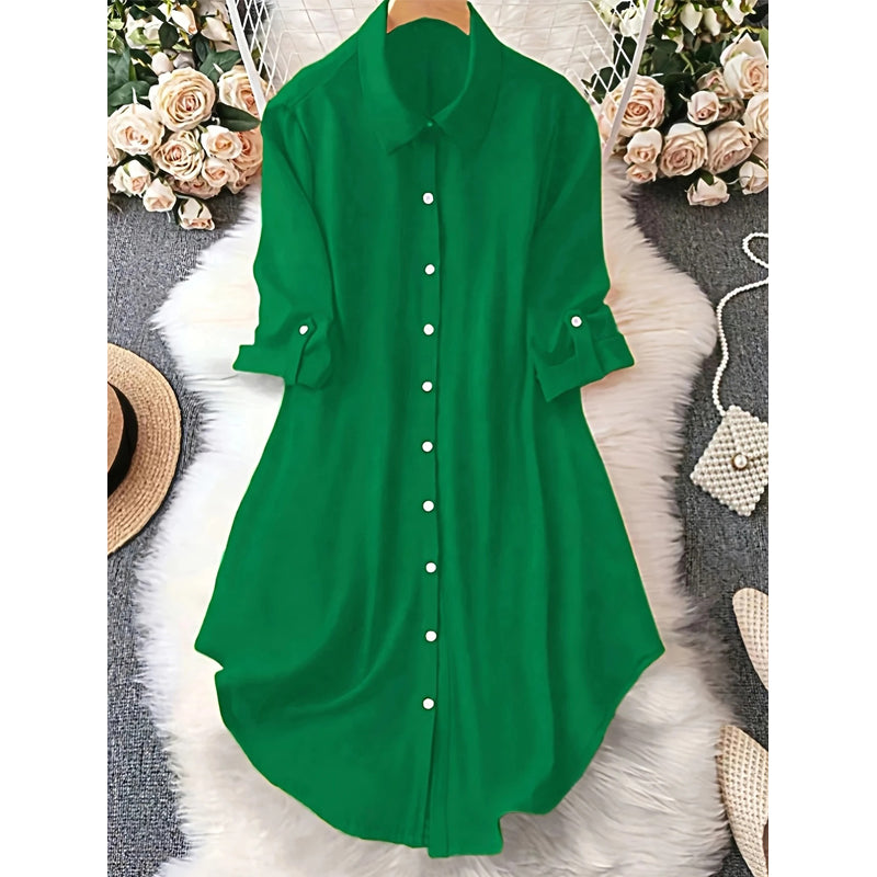 🎉 ¡50% DE DESCUENTO! 👚 Blusa Asimétrica con Botones Viral – Tejido Fluido, Perfecta para Capas ✨