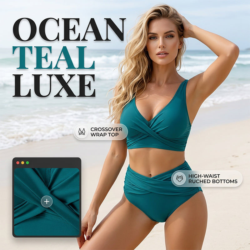 🌸 50% OFF NOW! 🌸 FLATTERING HIGH-WAIST RUCHED BIKINI SET