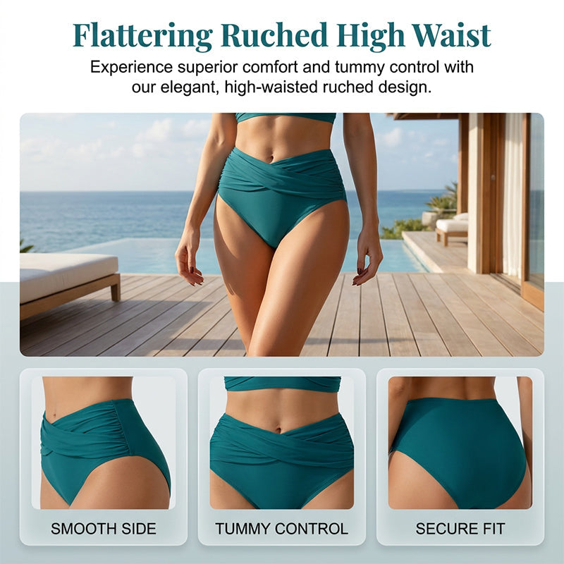 🌸 50% OFF NOW! 🌸 FLATTERING HIGH-WAIST RUCHED BIKINI SET