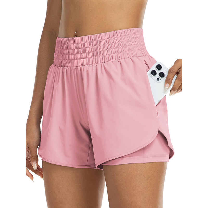 📢 LIMITED TIME 50% OFF! ⏰ Women Athletic Yoga Shorts – Double Layer Gym Shorts with High Waistband & Side Pocket 🏋️‍♀️