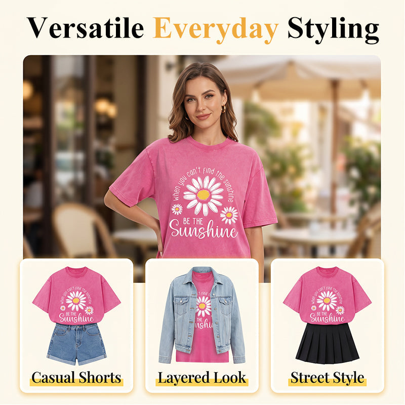 ⏳50 % de descuento⏰Camiseta holgada con estampado vintage de margaritas desgastadas🌼👚