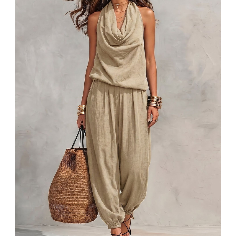 Mono de Pierna Ancha con Cuello Halter para Mujer